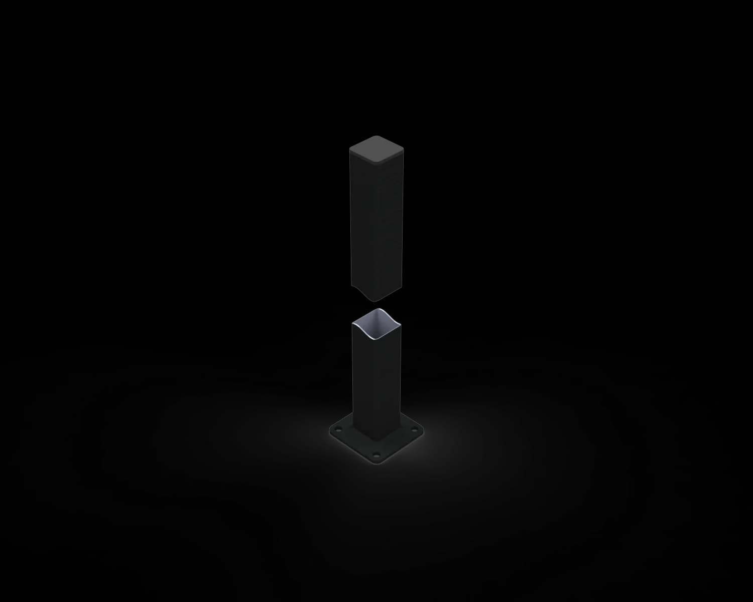Aluminium 50x50x2mm SHS Post (Radius Edge) with Base Plate 1350mm (includes black plastic cap)